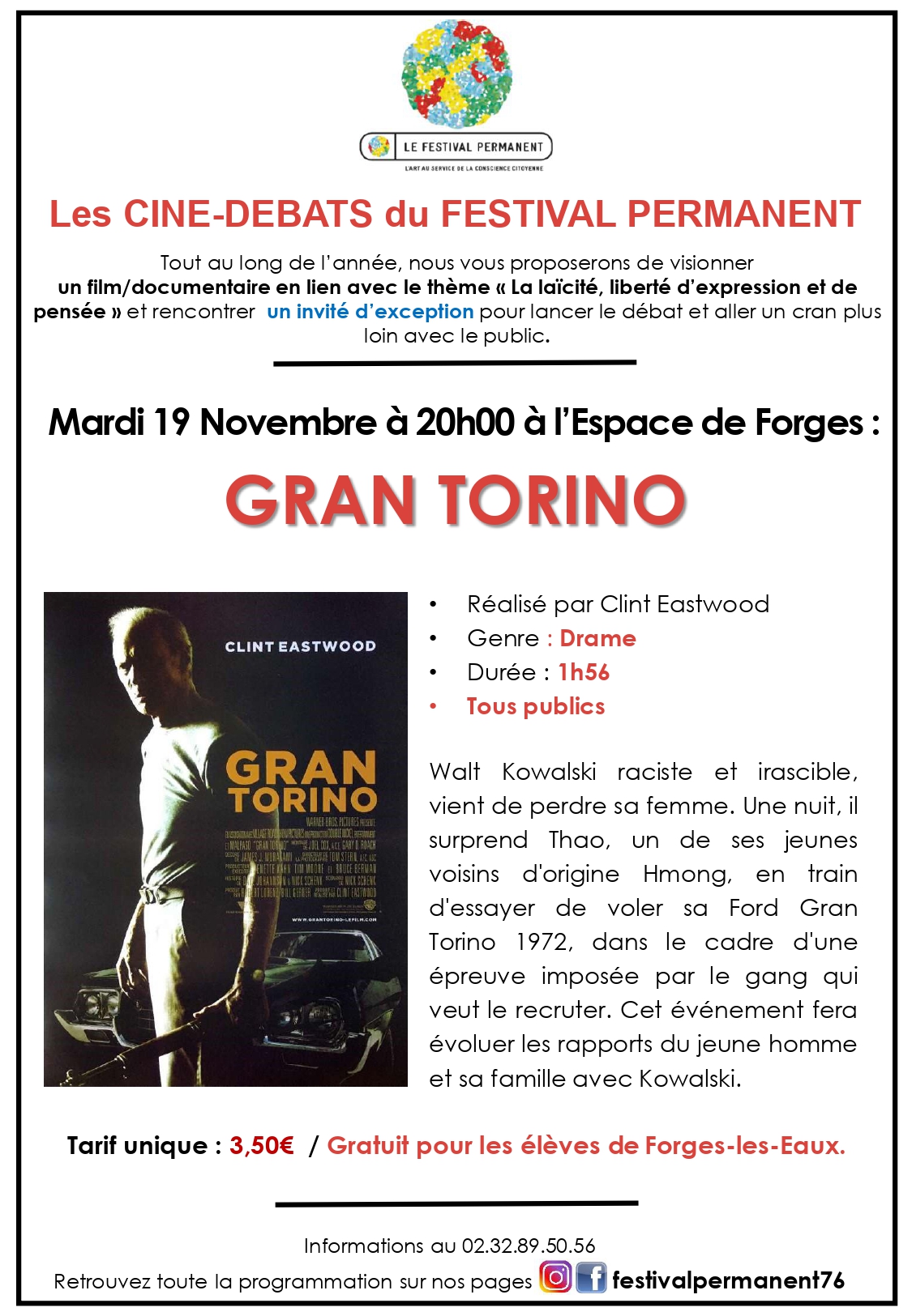 Ciné débat - Gran Torino Le 19 nov 2024