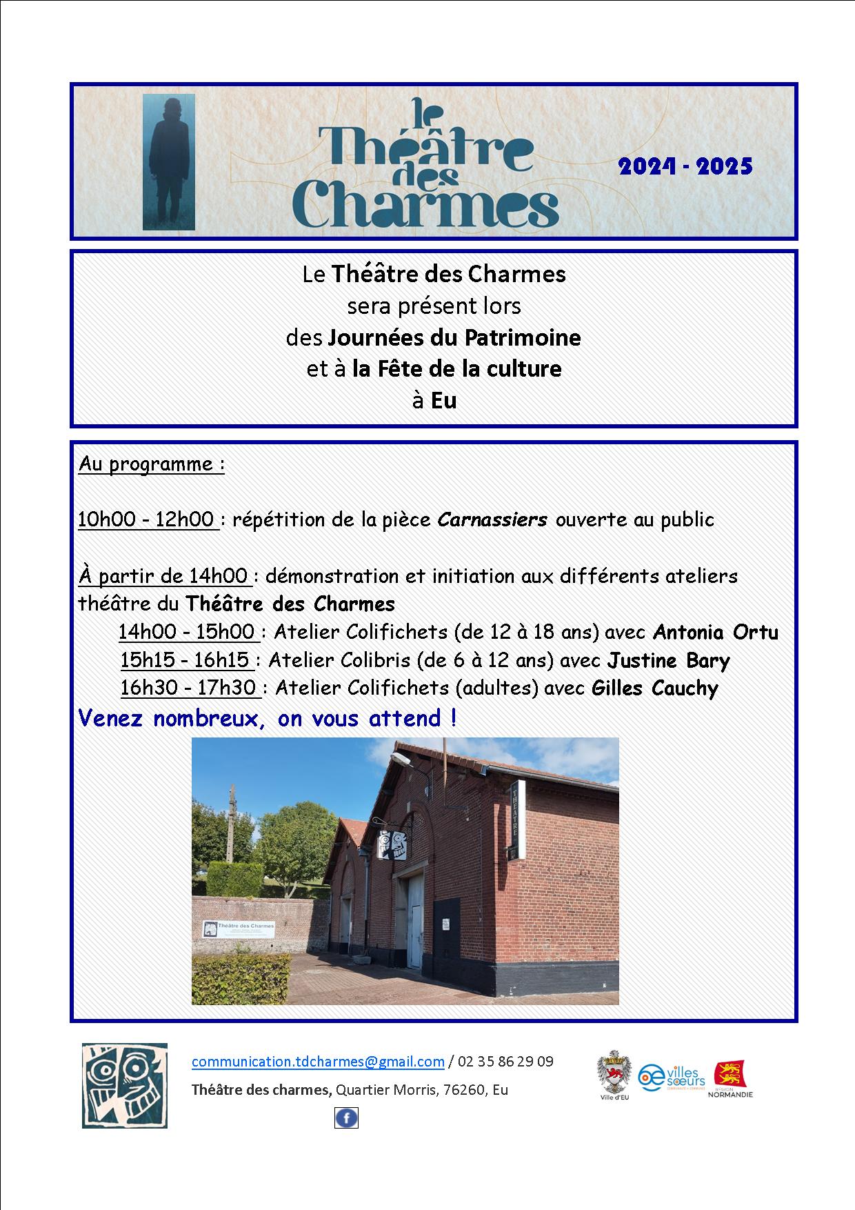 Journées Européennes du Patrimoine et Fête de la culture : Théâtre des Charmes