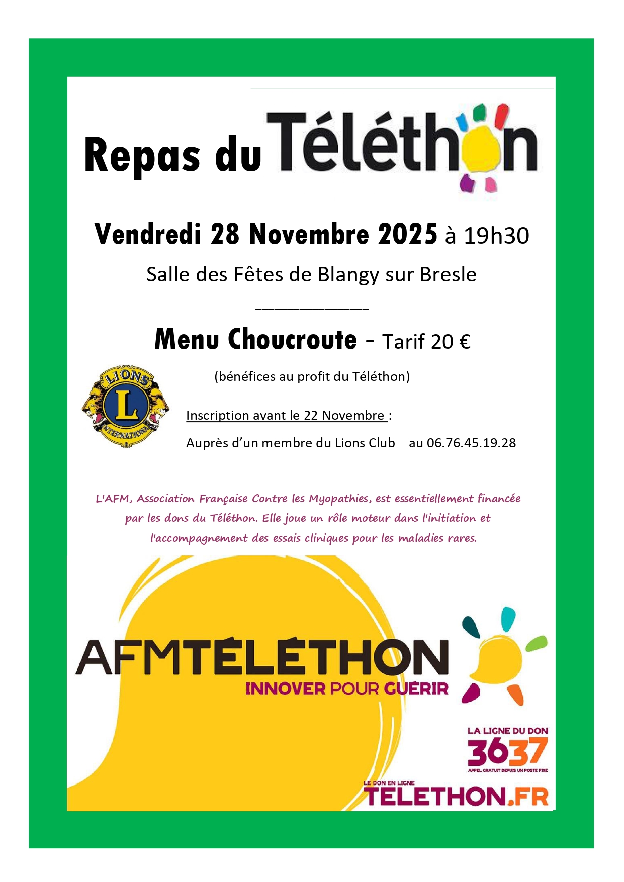 Affiche repas 28 novembre 2025 - ©Lions club-2025 Affiche repas 28 novembre 2025